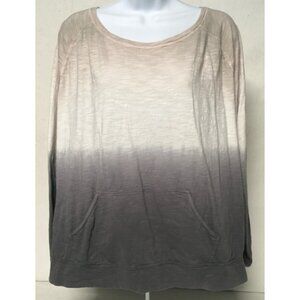 Xersion Top Women Size XL Gray Tan Color Block Long Sleeves Kangaroo Pocket